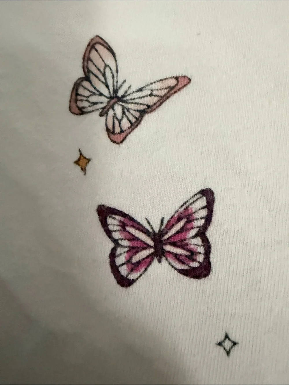 Old Navy Cream Long-Sleeve Tee with Pink Butterfly Print